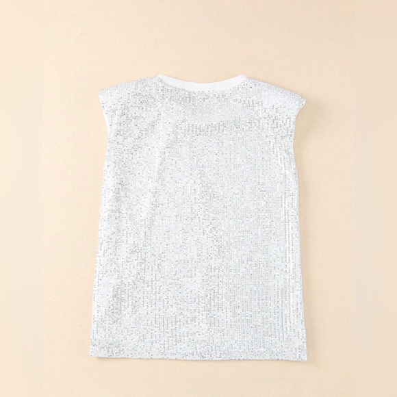 #27 White All Sequin Sleeveless Top - Picture 5 of 10